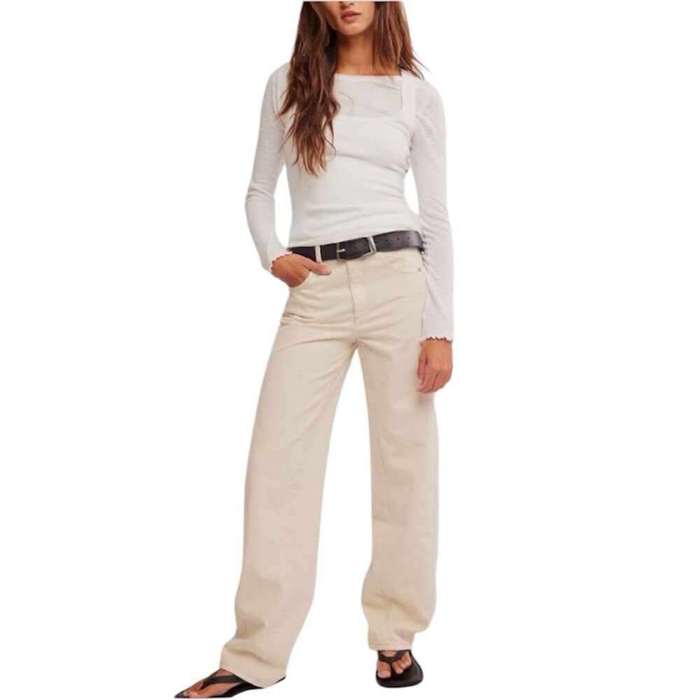 Free People We the Free Aster Straight Leg Jeans Cream / Crème 32